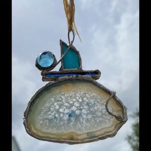 Genuine Agate slice Sun Catcher in beautiful blue tones